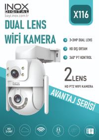 INOX-X116 DUAL LENS DIŞ ORTAM WİFİ PT KAMERA 3+2 MP 2 Kameralı Akıllı Wi-Fi Güvenlik Kamerası